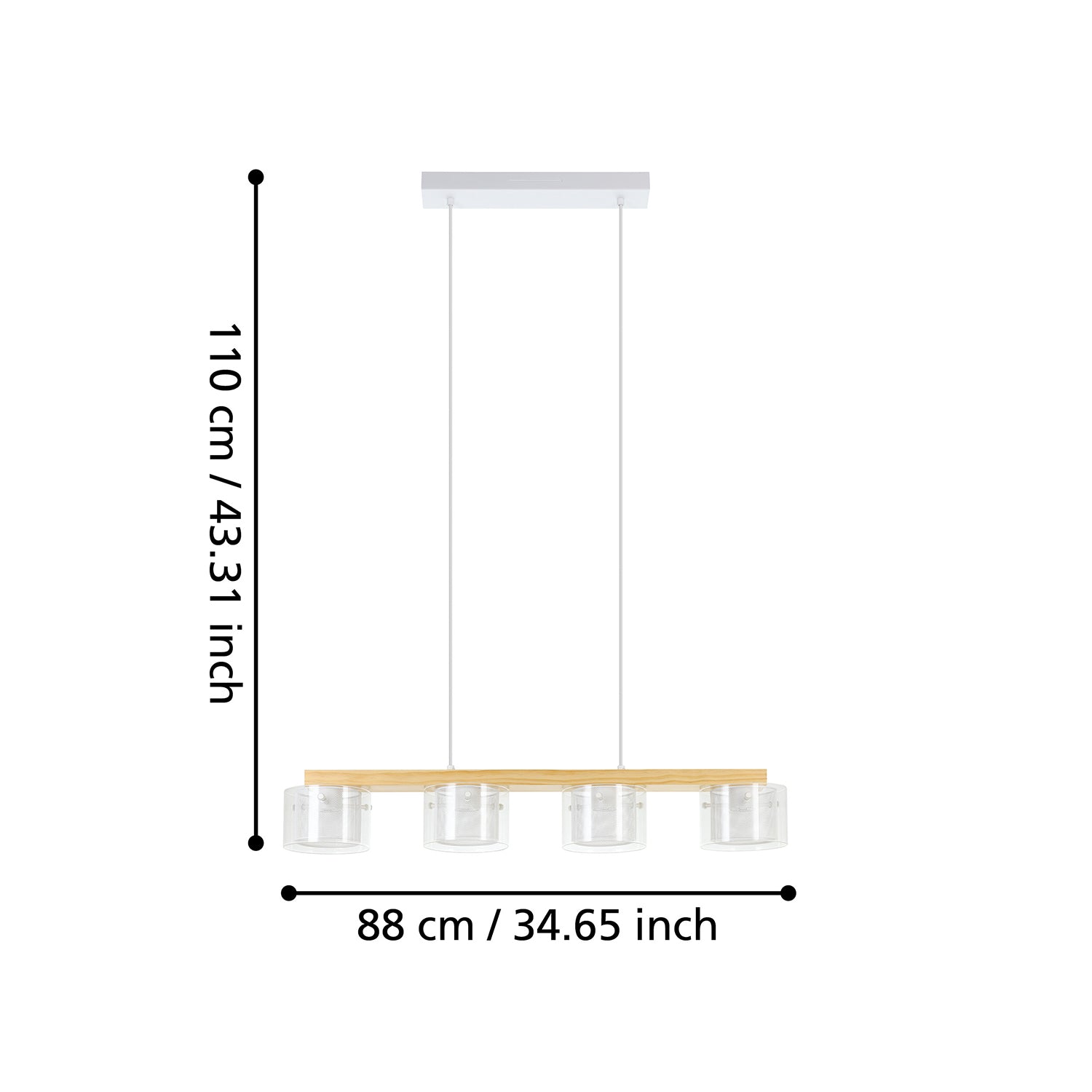 Lampadario Contemporaneo Portico-Z Metallo Bianco Legno 4 Luci Led 3,7W