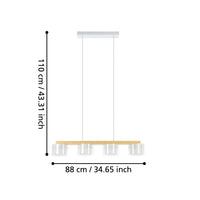 Lampadario Contemporaneo Portico-Z Metallo Bianco Legno 4 Luci Led 3,7W