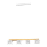 Lampadario Contemporaneo Portico-Z Metallo Bianco Legno 4 Luci Led 3,7W