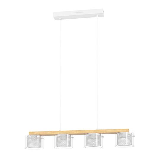 Lampadario Contemporaneo Portico-Z Metallo Bianco Legno 4 Luci Led 3,7W