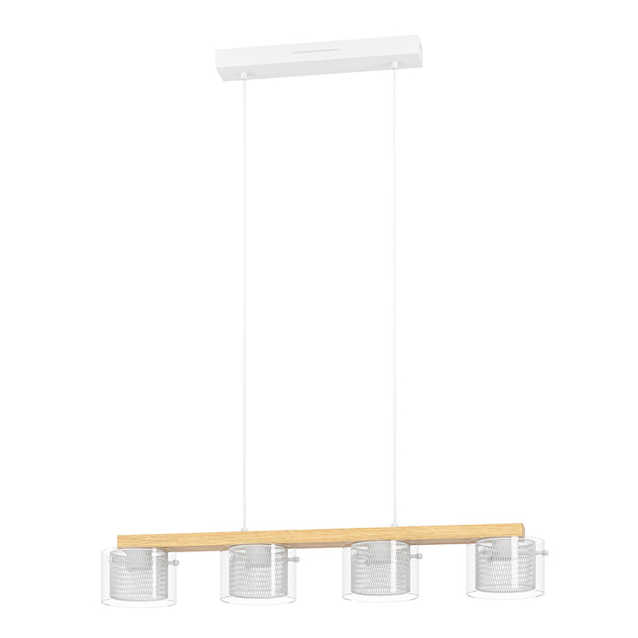 Lampadario Contemporaneo Portico-Z Metallo Bianco Legno 4 Luci Led 3,7W