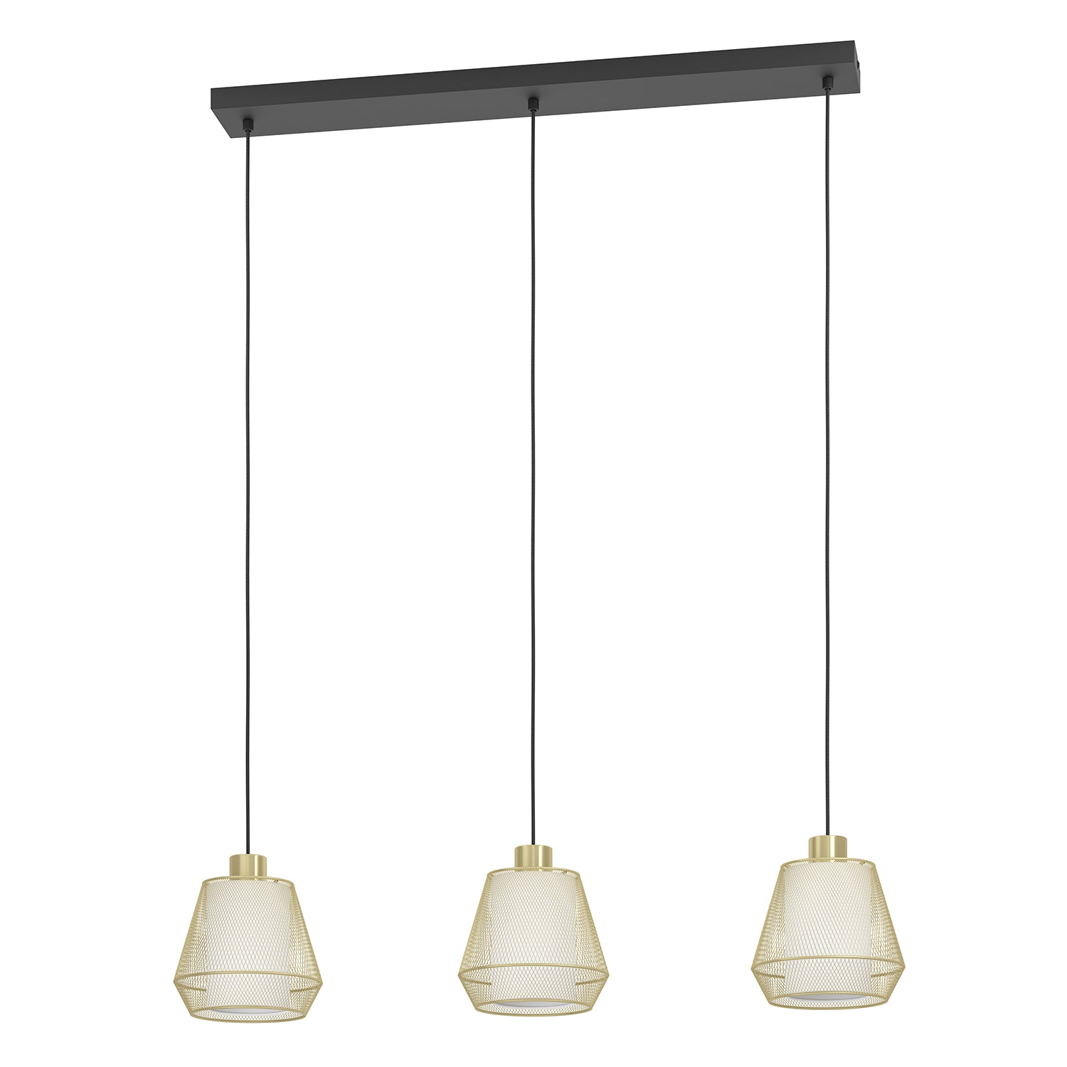 Lampadario A Sospensione Moderno Ciudadela Acciaio Nero Ottone 3 Luci E27