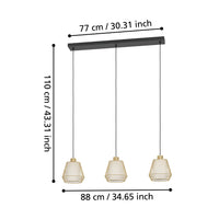 Lampadario A Sospensione Moderno Ciudadela Acciaio Nero Ottone 3 Luci E27