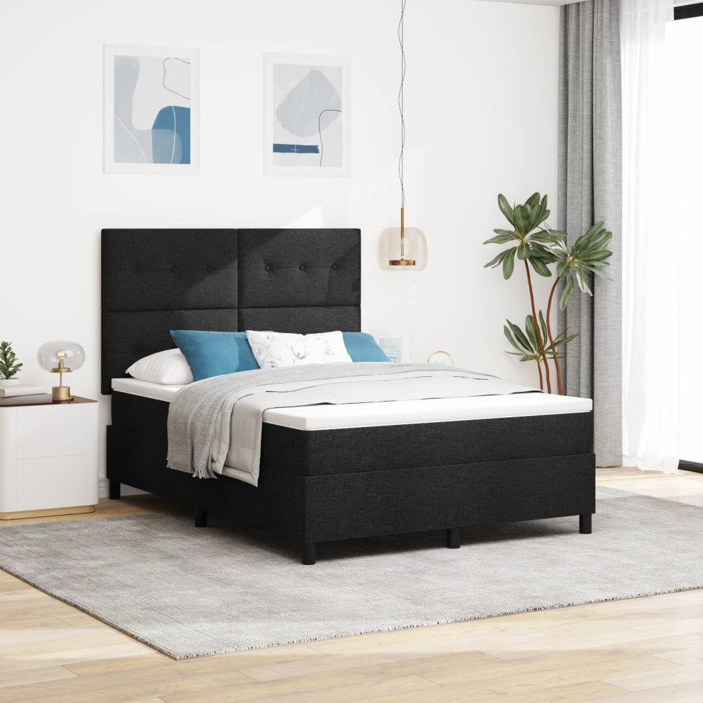 Letto Box Spring con Materasso e LED Nero 140x190 cm Tessuto