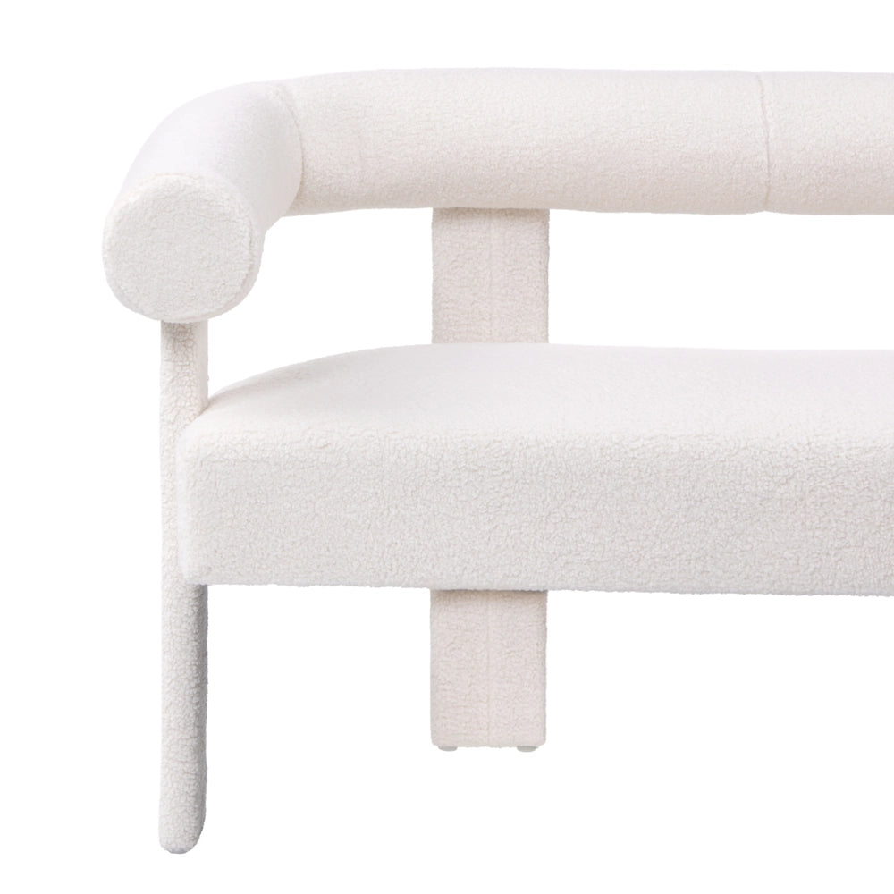 Divano a 2 posti morbido tessuto Boucle bianco sporco stile retrò vintage gambe in legno