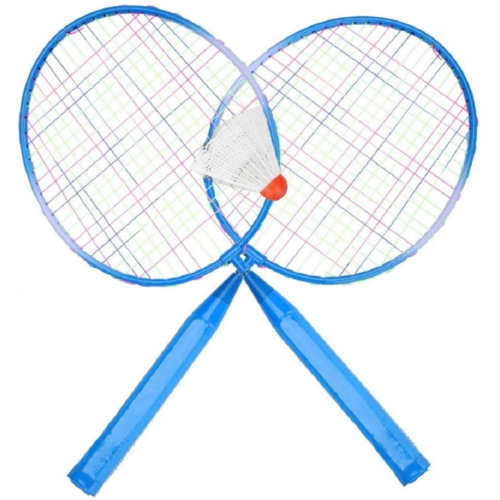 Trade Shop - Set Racchetta Badminton Palla Leghe Nylon Per Bambini Giocattoli All'aperto Blu -