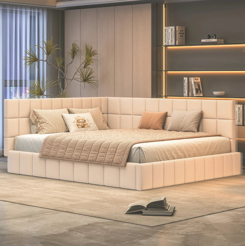 Letto imbottito 160x200 cm trasformabile in divano in velluto beige