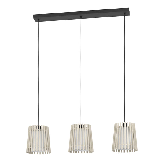 Lampadario A Sospensione Contemporaneo Fattoria Acciaio Nero Legno 3 Luci E27