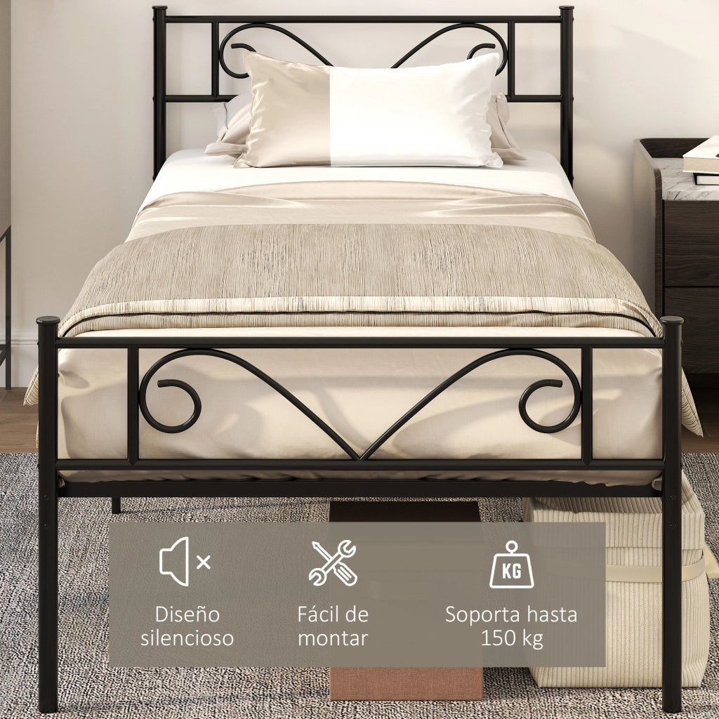 Letto Singolo in Metallo con Testiera a Farfalla ¨C Zephmum ¨C Nero 90x190x100 cm