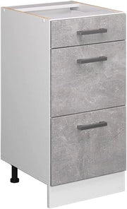 Mobiletto base per cucina R-Line, Calcestruzzo, 40 cm con cassetti, senza piano di lavoro, per la libera combinazione all'interno di sistemi cucina modulari