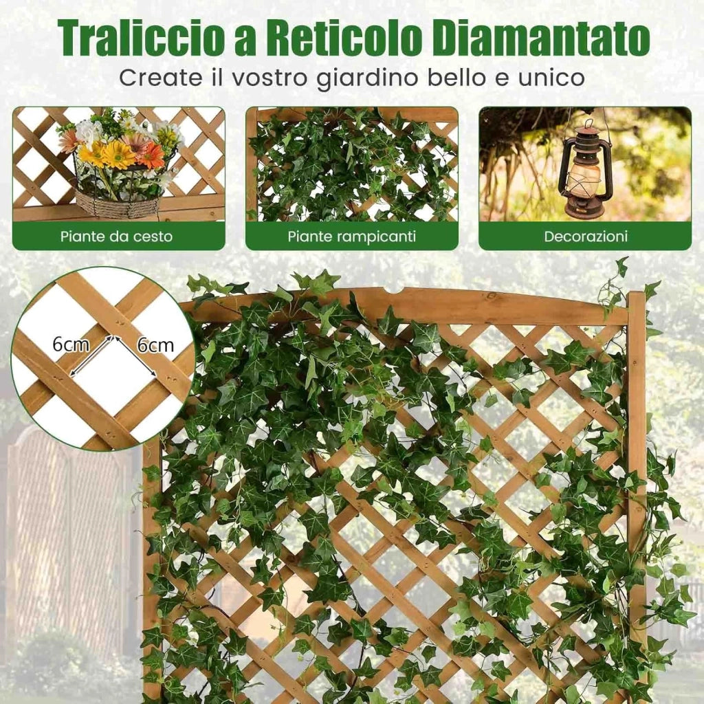 Fioriera da Esterno con Grigliato, Letto Rialzato in Legno con Traliccio e Fori di Drenaggio, Aiuola Rialzata per Piante Rampicanti e Fiori, 90 x 44,5 x 180,5 cm (Arancione)
