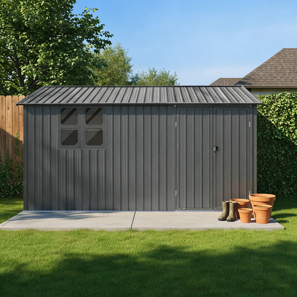 Casetta da Giardino in Metallo con Finestra ¨C MINIMAL ¨C Grigio, 362x285.5 cm