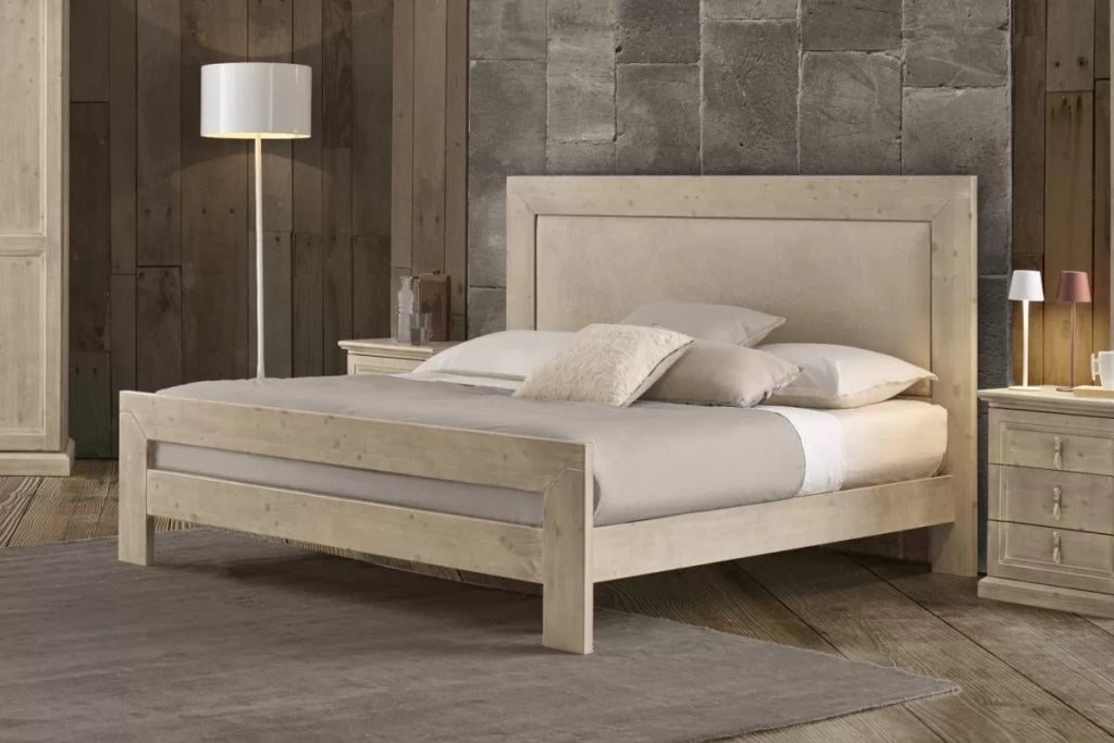 Letto matrimoniale imbottito tessuto legno abete grigio 185x208x130 - Mobili 2G