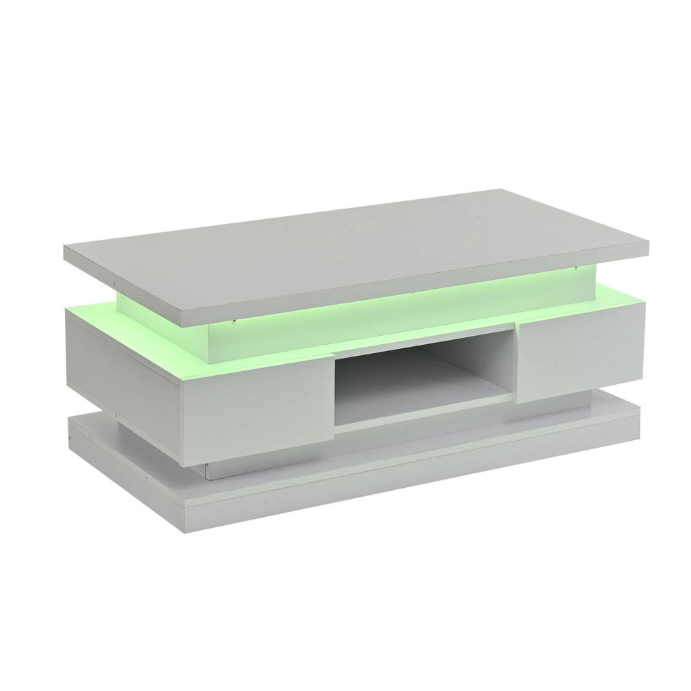 Tavolino da caff¨¨ con cassetti e LED ¨C Minimal ¨C Bianco lucido MDF 100x50x40