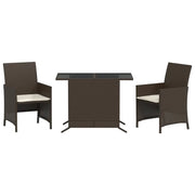 Set Bistr¨° 3 pz | Set Salotto da Giardino con Cuscini Marrone in Polyrattan