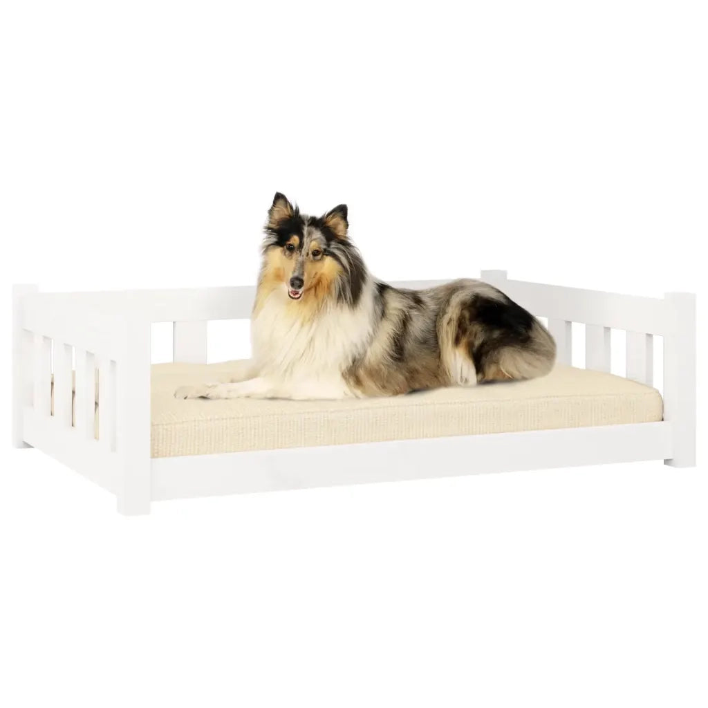 Cuccia per Cani Bianca 95,5x65,5x28 cm Legno Massello di Pino 833256