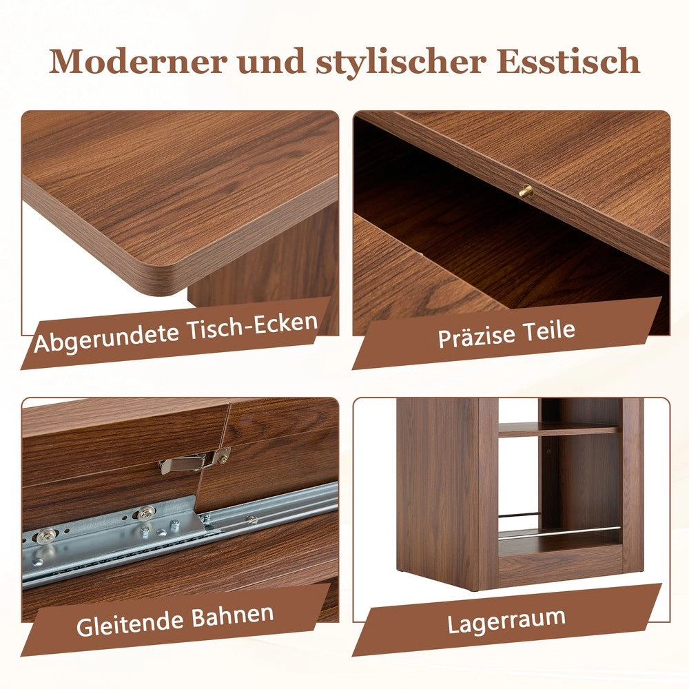Tavolo da Pranzo Allungabile in Legno Noce con Ripiano ¨C MINIMAL ¨C per 4-8 Persone, Salvaspazio
