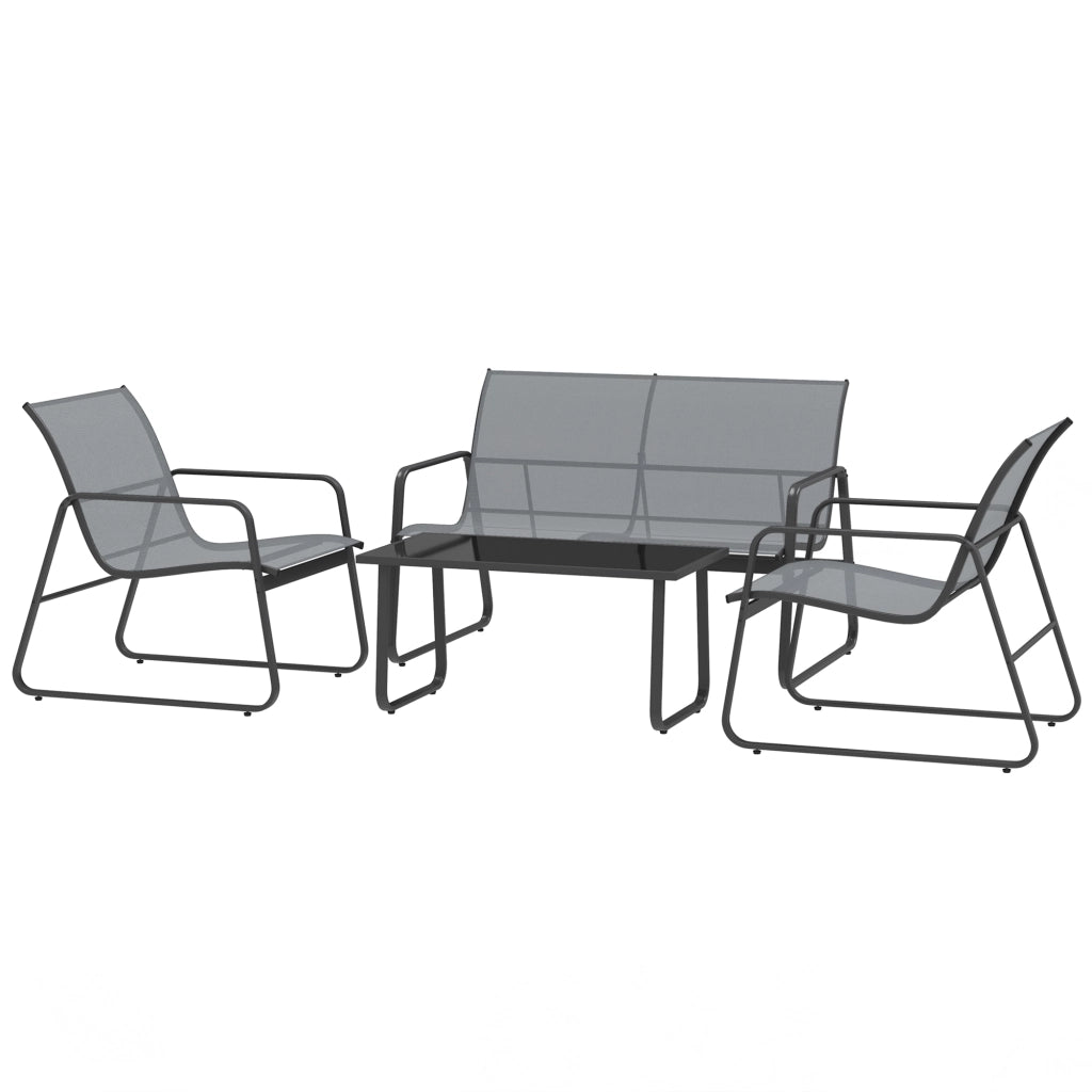 Set Giardino con Tavolino, Panchina e Sedie ¨C Zephmum ¨C Metallo e Texteline Grigio Chiaro