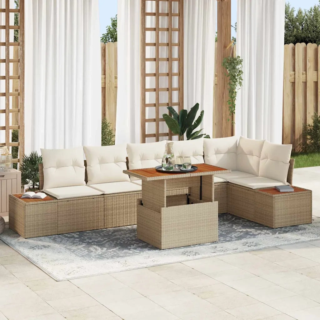 Set da Pranzo per Giardino con cuscino 7 pcs Beige e Crema