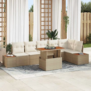 Set da Pranzo per Giardino con cuscino 7 pcs Beige e Crema
