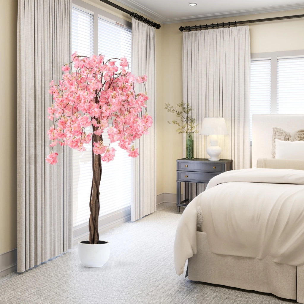 Pianta di fiori finti in vaso da vivaio con fiori decorazione per ufficio, 163 CM albero di ciliegio artificiale di matrimonio Rosa