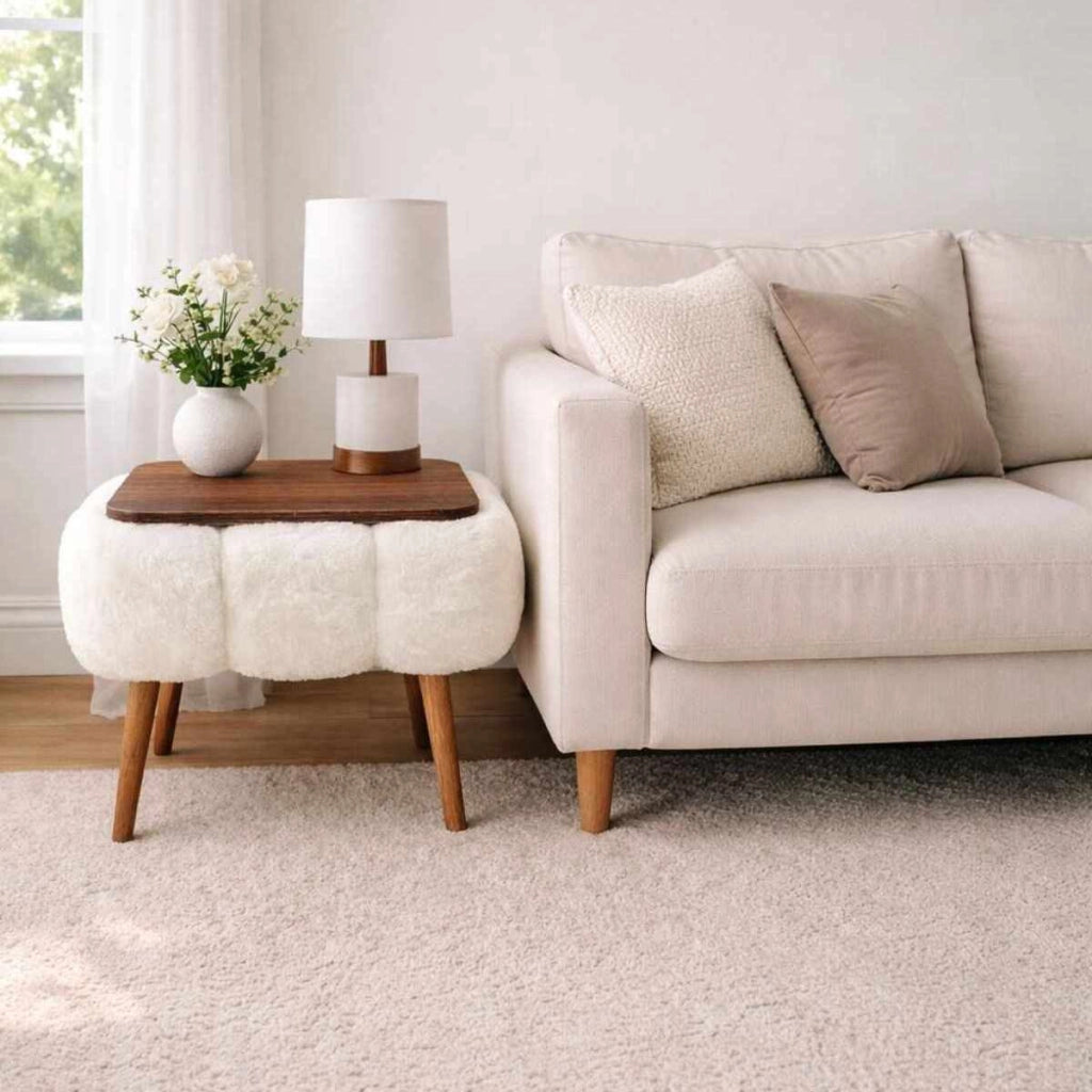 Tavolino in legno "Papatya 35x45" - 45 x 35 x 44 cm - Bianco
