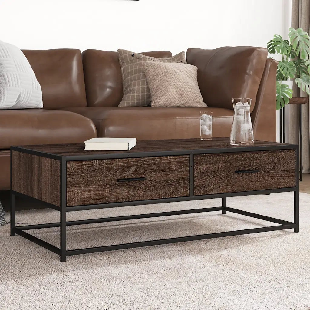 Tavolino Salotto Rovere Marrone 100x50x35cm Multistrato Metallo 848783