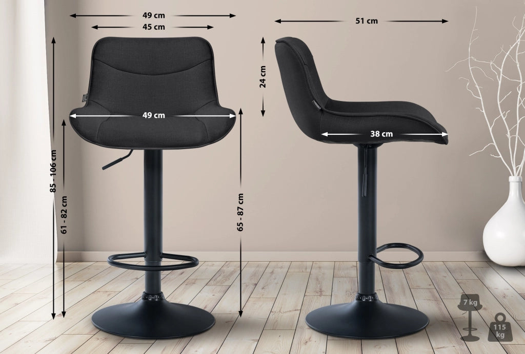 2er Set Barhocker Vonore Stoff schwarz