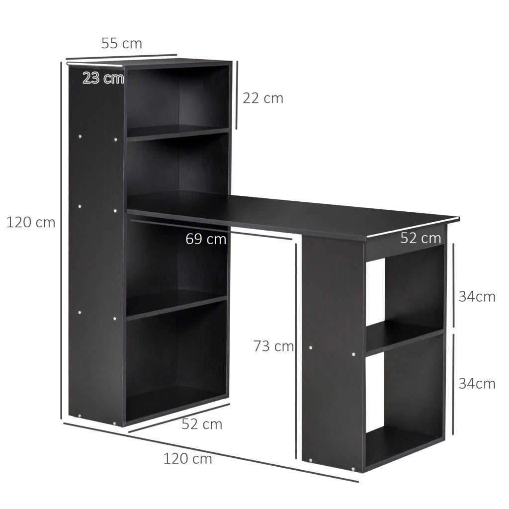 Scrivania da Ufficio 6 Ripiani Laterali 120x55x120 cm in Legno Nero