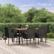 Set da Pranzo da Giardino 7 pz Nero con Cuscini in Polyrattancod mxl 100390