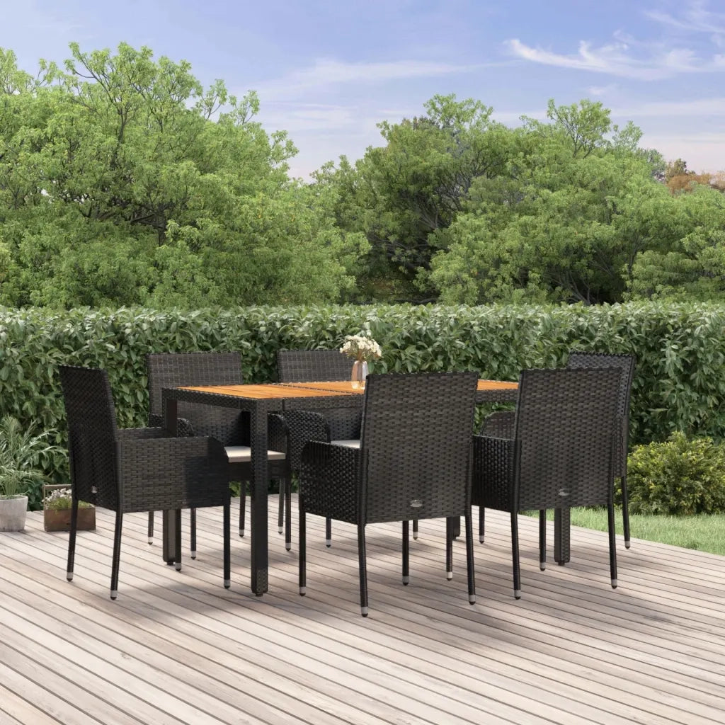 Set da Pranzo da Giardino 7 pz Nero con Cuscini in Polyrattancod mxl 100390