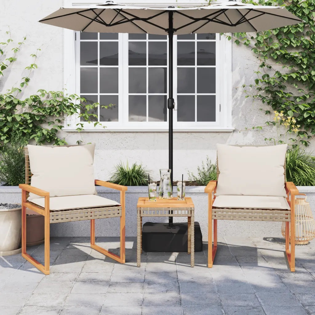 Set da BistrÃ² 3 pz con Cuscini Beige Misto Polyrattan e Acacia