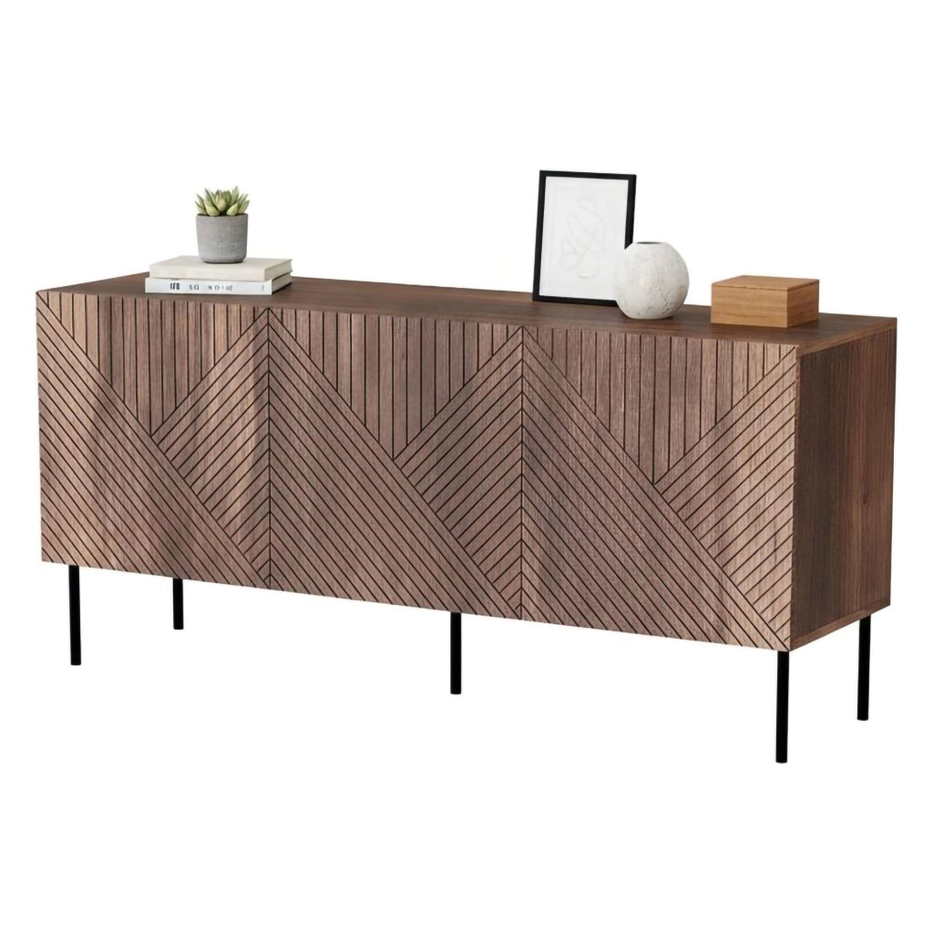 Credenza Montano, Madia da salotto con due ante battenti, Rialzato da terra, 151x40 h72 cm, Noce