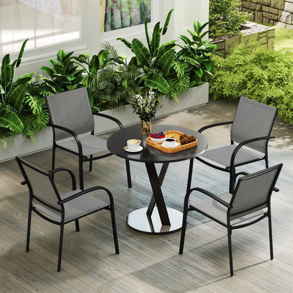 Sedie da pranzo impilabili in metallo con seduta e schienale traspiranti per giardino-Set di 2 sedie da giardino piscina balcone Grigio