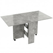 Tavolo da Pranzo Pieghevole 140x80x74 cm con Ripiani Ribalta e Ruote in Melamina Grigio Cemento