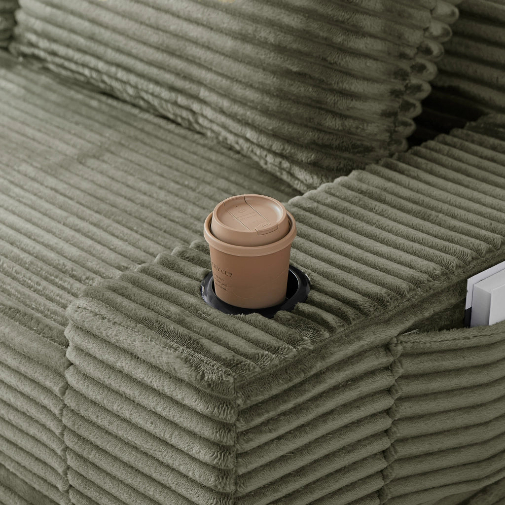Divano letto 2 in 1 con portabevande in velluto a coste verde