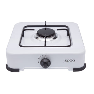 SOGO Fornello a Gas Portatile 1 Fuoco – GPL G30, 1,85kW, Bianco Smaltato, Controllo Fiamma, Uso Esterno, Bruciatore Ø84,5 mm, Senza Coperchio