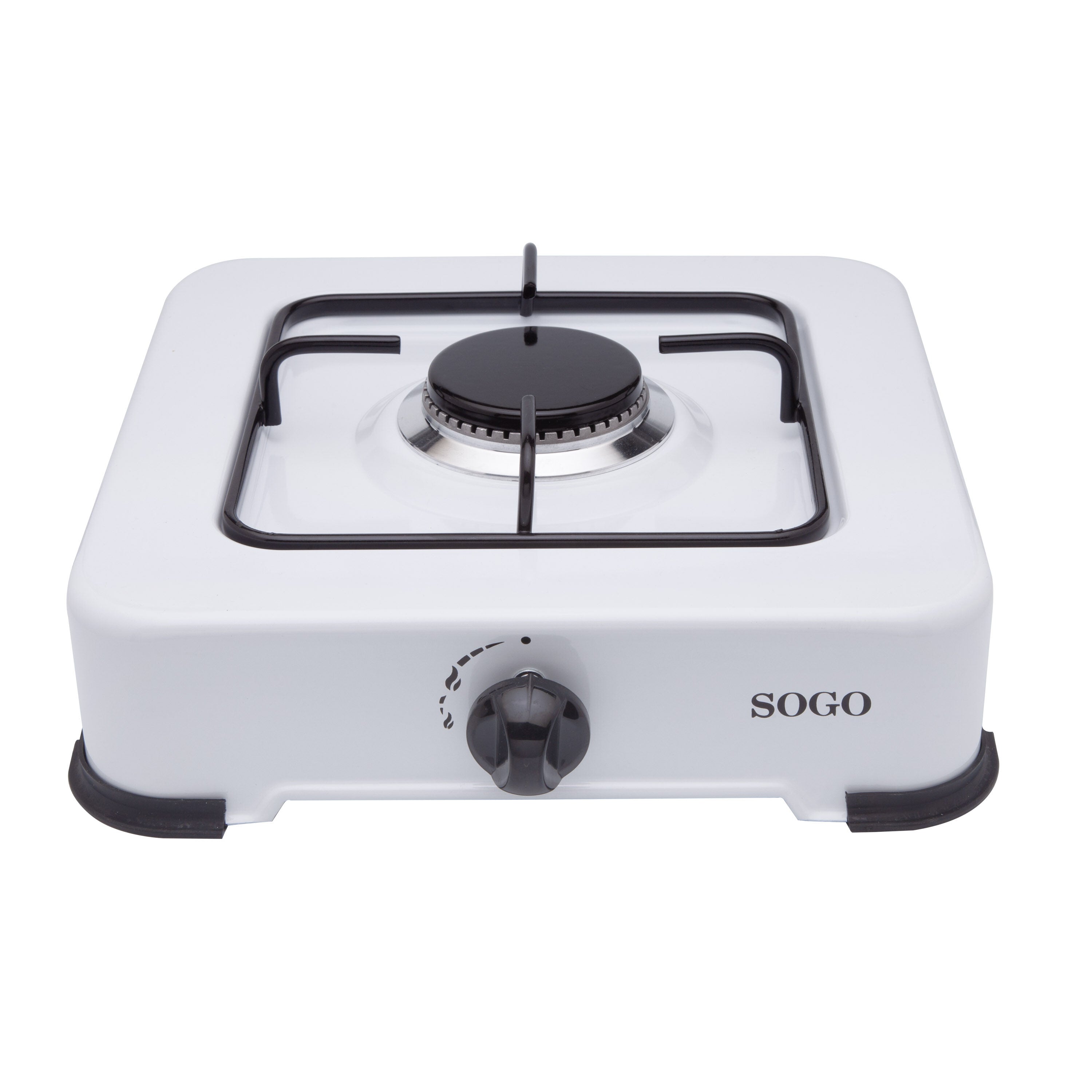 SOGO Fornello a Gas Portatile 1 Fuoco – GPL G30, 1,85kW, Bianco Smaltato, Controllo Fiamma, Uso Esterno, Bruciatore Ø84,5 mm, Senza Coperchio
