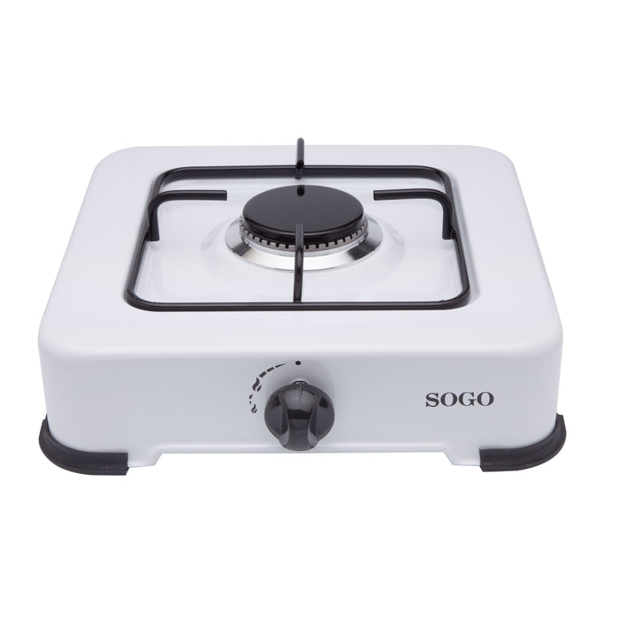 SOGO Fornello a Gas Portatile 1 Fuoco – GPL G30, 1,85kW, Bianco Smaltato, Controllo Fiamma, Uso Esterno, Bruciatore Ø84,5 mm, Senza Coperchio