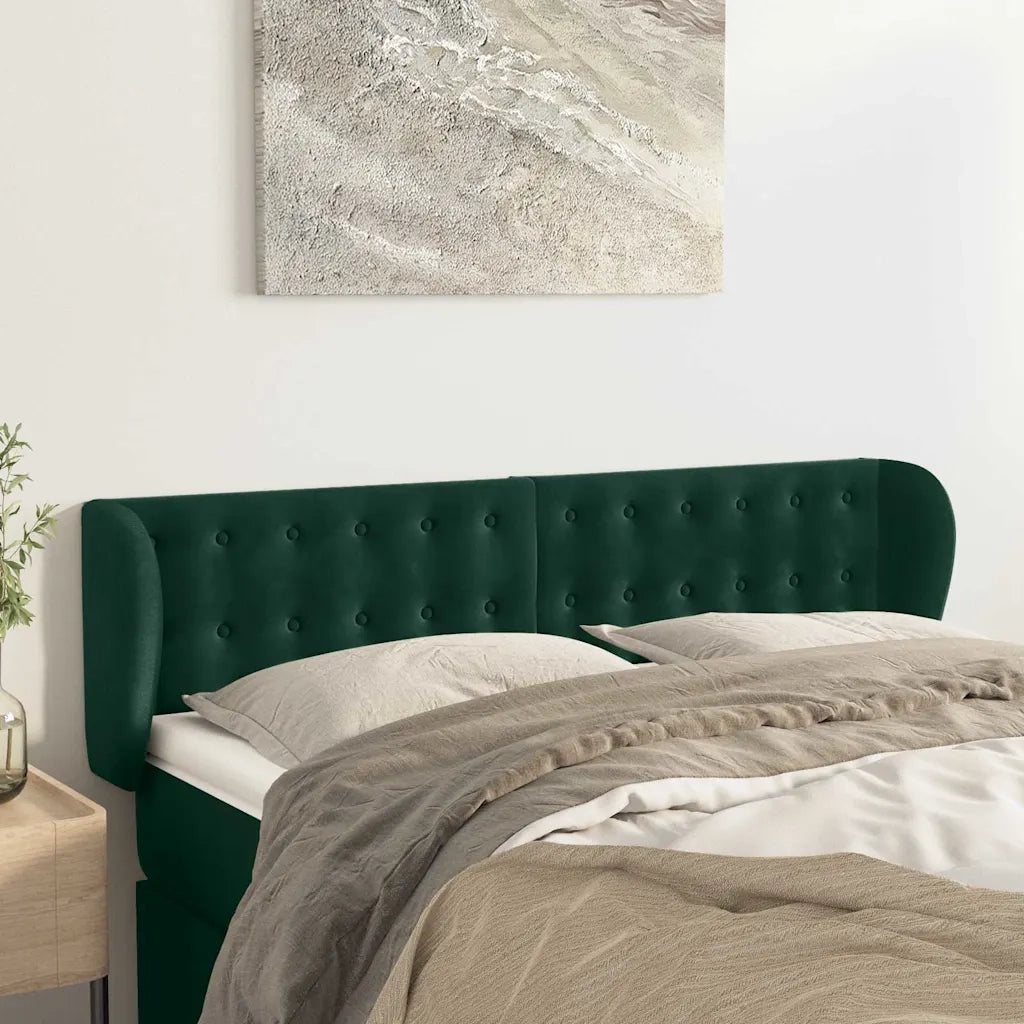 Testiera | Testata ad Orecchio Verde Scuro 147x23x78/88 cm in Velluto