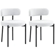 Set da 2 Sedie da Pranzo, Imbottitura in Fleece, Sedie con Sedile Imbottito, Gambe in Metallo, Bianco Crema