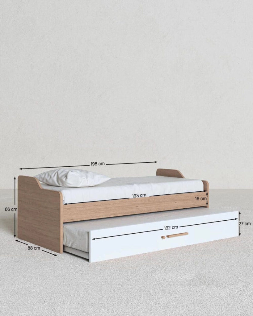Doomostore. Doppio Letto a Ponte Estraibile con Doppia Rete a doghe, Doppio Letto Olmo e Bianco 80 x 190 cm.