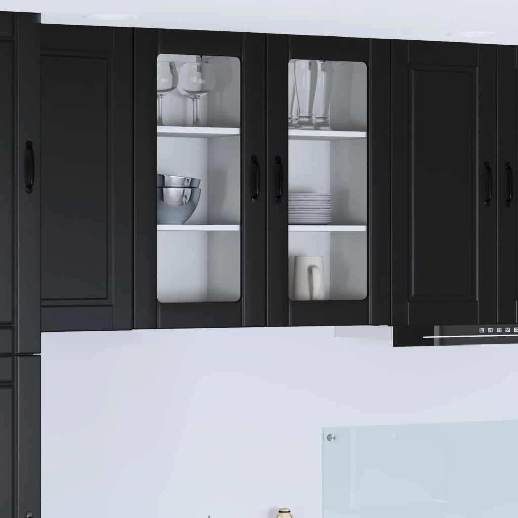 Pensile da cucina | Mobile in vetro da parete PORTO Nero 40 x 31 x 80 cm