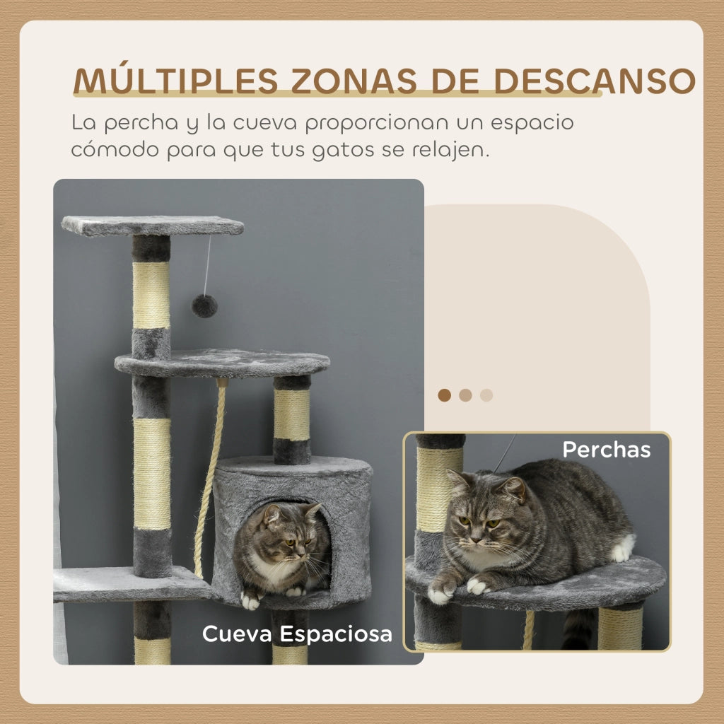 Albero tiragraffi per gatti con sisal piattaforme e giocattoli ¨C zephmum ¨C Grigio scuro 116 cm