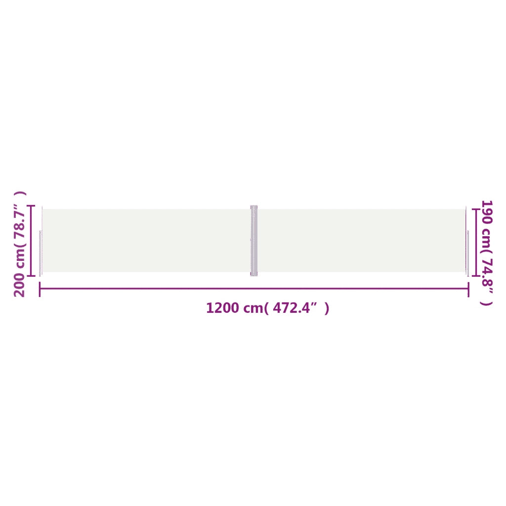 Tenda da Sole Laterale Retrattile-Tenda parasole per balcone per giardino Crema 200x1200 cm 183626