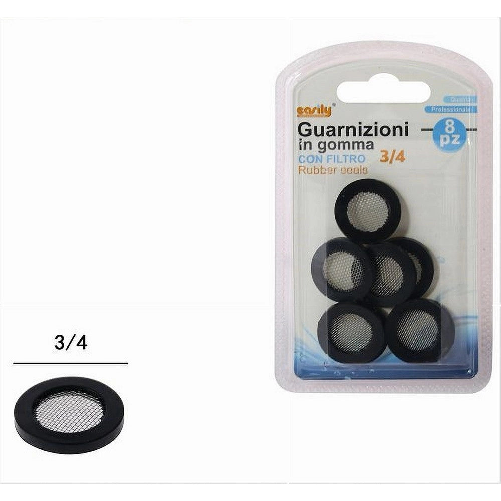 Trade Shop - Set 8 Pezzi Guarnizioni In Gomma Nera Con Filtro A Rete 3/4 Rubinetti Casa 52444 -