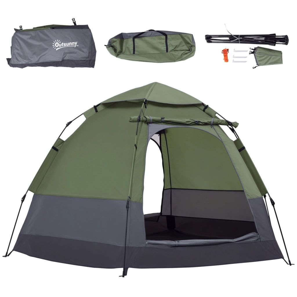 Tenda da campeggio pop up 3-4 persone ¨C zephmum ¨C verde grigio 260x260x150 cm