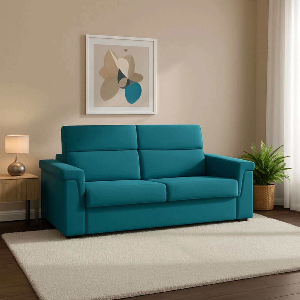 Biscossi, Divano Letto 2 Posti Sfoderabile Made in Italy, 205x95 cm Azzurro