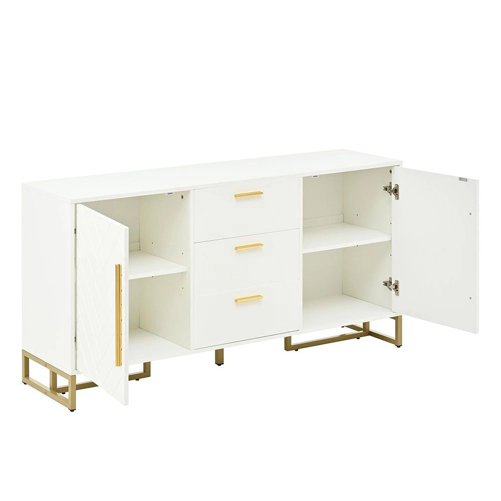 Buffet bianco elegante - Xylo - Motivo a chevron, 2 porte 3 cassetti