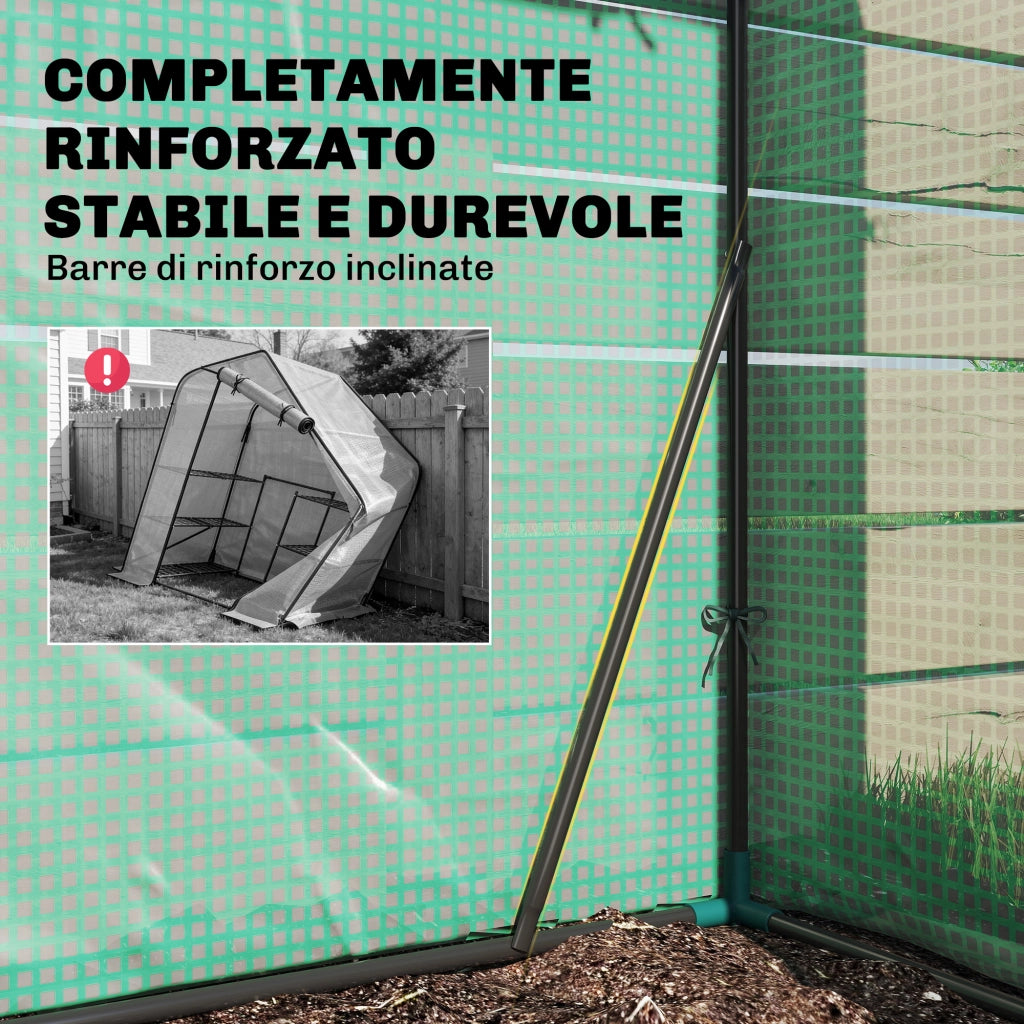 Serra da Giardino 143 x 73 x 195 cm con Scaffale a 2 Ripiani, Verde